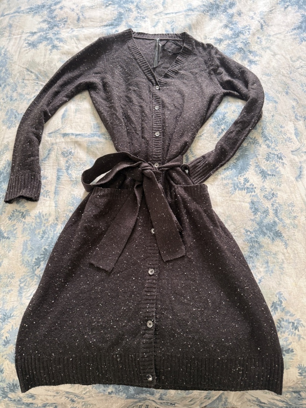 Marc New York Speckled Black Knit Asymmetrical Button-Front Dress